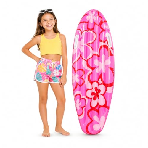 Radeau de surf gonflable floral rose 43x16cm en PVC pour les jeux de piscine d'été
