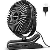 HONYIN 720° Rotation Small Desk & Clip on Fan with Sturdy Clamp, 3 Speeds, Quiet Little Personal Cooling Fan by USB Plug In, for Bedroom Office Desktop Treadmill