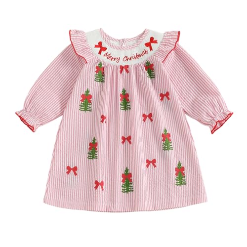 Toddler Little Baby Girl Christmas Dress Ruffle Long Sleeve Smocked Dresses Merry Christmas Outfit for Kids