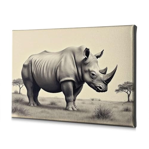 Toile rhinocéros dans la savane évadez-vous dans votre salle de bain 40x60