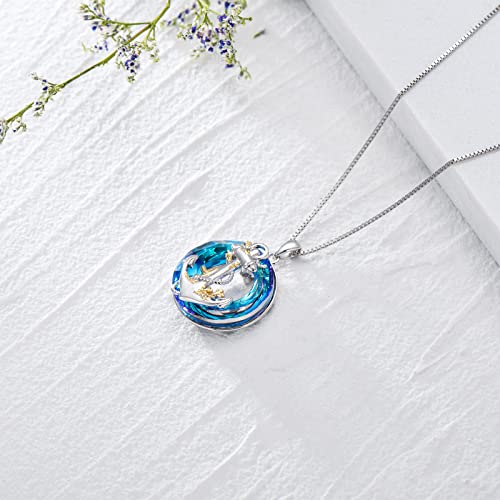 Proess Anchor Crystal Necklace Sterling Silver Anchor Pendant Navy Sailor Necklace With Starfish Nautical Anchor Jewelry For Women Girls #TOP2
