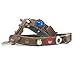 Superpipapo Imbracatura Pettorina Cane in Pelle Marrone di Taglia Media con Guinzaglio Opzionale, Design Originale per Cani Fato Mano, Pietre Bianche Blu Rosso Stelle e Cuori