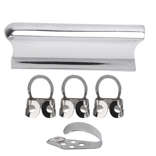 Gitarre Slide Bar Stick Picks Edelstahl Metall Rostfrei Solides Instrumentenzubehör mit 4 Plektren für Lap Steel Gitarre(Silber)