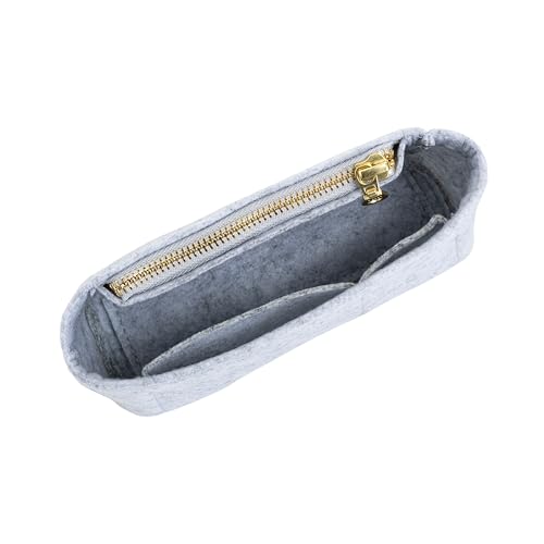 Image of Mini Purse Organizer Insert for Longchamp Le Pliage Small Tote - Felt Inner Bag Liner with Zipper Pocket, Lightweight Storage for Mini Handbags, Gray