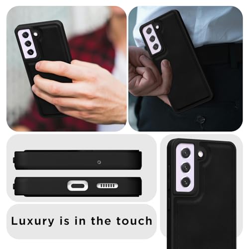 Image of Amazon Basics Back Cover for Samsung Galaxy S21 FE 5G | Premium PU Leather | Soft Touch Finish | Full Camera Protection | Raised Edge Bumper Case (Black)