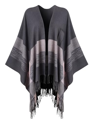 Ferand Women's Elegant Shawl Wraps Plaid Fringe Poncho Cozy Soft