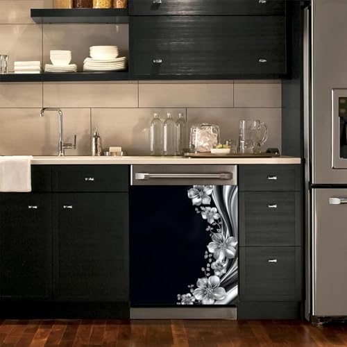 Image of BVBOX Dishwasher Magnet Cover 23 inchx26 inch, Reusable Magnetic Refrigerator Covers, Decorative Magnets Cover Fridge Door Skin Panel Stickers for Home Kitchen Appliance (Floral Relief, 23 inchx26 inch)