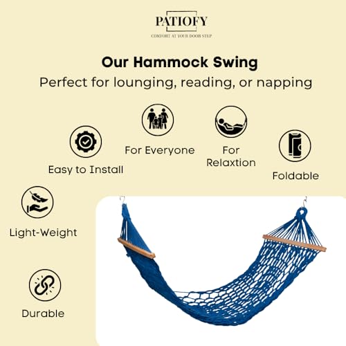 Image of Patiofy Human Size Hammock Swing /Jhula for Balcony /Swing for Balcony for Adult /Jhoola for Home /Hammock /Suitable for Indoor & Outdoor / 120Kgs Weight Bearing Capacity (Blue)