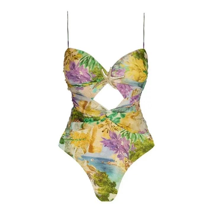 Image of AARAM Stylish Premium Women's One Piece Swimsuit with Cover Ups Wrap Skirt Sarong Floral Print Monokini Tummy Control Swimwear, Printed Costume Women Beach Wear