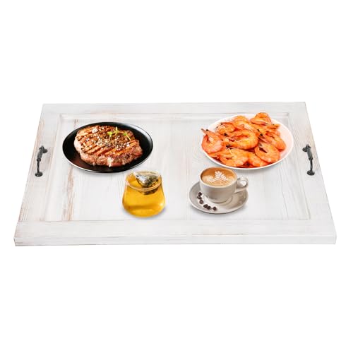 Tabla de cortar rectangular de madera de pino blanca de 30 x 21 pulgadas con asas, cubierta decorativa para estufa y bandeja grande para servir miniatura 1