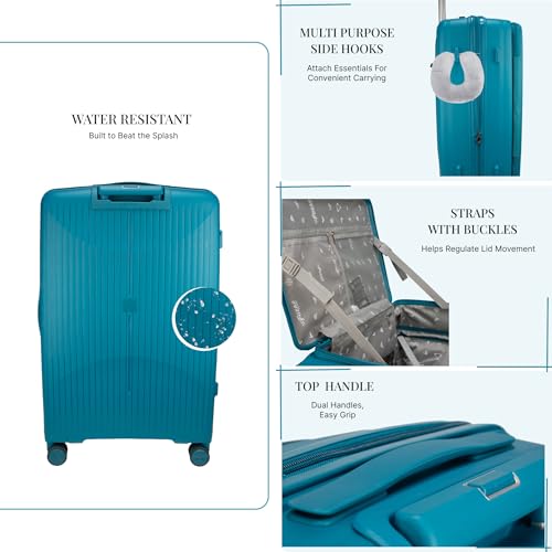 Image of F Gear Myton Cyan Blue Large Front Opening Hard Luggage | Lightweight Expandable Check-in Suitcase with 360 Spinner Silent 8-Wheels, Built-in TSA Lock, Anti-Theft Zipper & 3-Level Telescopic Trolley