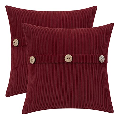 HWY 50 Burgundy Red Throw Pillow Covers Set 18x18 inch, for Couch Sofa Bed Living Room, Soft Cozy Chenille with Triple Button, Decorative Farmhouse Throw Pillows Cases Cushion Cover, Pack of 2