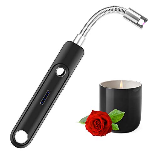 Candle Lighter Electric Arc Lighter, USB Rechargeable Lighter Flameless Windproof Lighter with Safety Switch, Electric Lighter for Gas Stove BBQ Camping Firework, 360°Long Flexible Neck