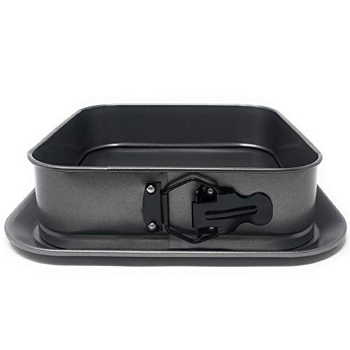 Space Home - Moule à Manqué Démontable avec Charnière - Moule à Gâteaux Carré avec Plateau - Fond Amovible - Revêtement Antiadhésif - Acier au Carbone - 24 x 24 cm