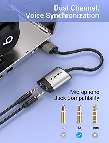 Vention Usb Sound Card, External Sound Card - Usb To 3.5Mm Jack Audio Adapter With Noise Reduction Chip, Stereo Sound Card Headphone Or Mic Converter Compatible With Ps5, Ps4, Laptop, Pc (2 Jack) #TOP2