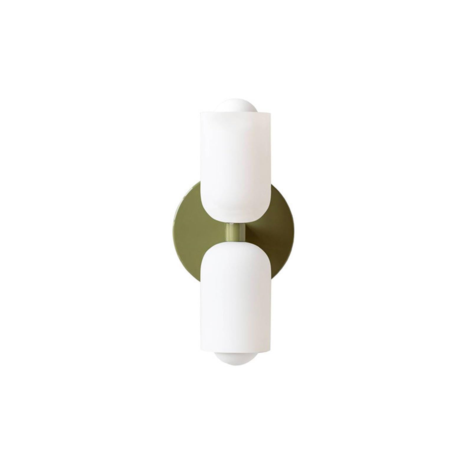 S-Cevada Modern Glass Double-Cylinder Wall Sconce with White Glass Shades and Round Metal Base, Compatible with E14 Bulb,Wall Lamp for Bedroom,Living Room,Entryway (Green)