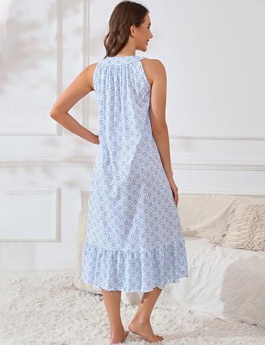 Image of MZROCR Cotton Nightgowns for Women Soft Sleeveless Night Gown for Adult Women Ruffle Sleepwear