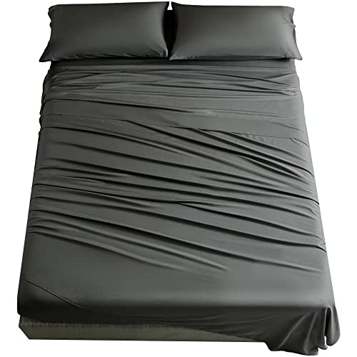 SONORO KATE 100% Bamboo California King Size Bed Sheets Set - 1900 Thread Count Super Soft Wrinkle Free Silk Feel, All Seasons,Sheet & Pillowcase Sets Fit 16-20 Inch (Dark Grey, California King)