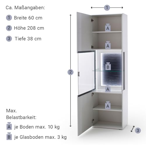 Lomadox Wohnwand TV-Wand weiß matt modern 3-teilig mit 1 Lowboard, 1 Vitrine, 1 Couchtisch, inkl. LED Beleuchtung – Bild 6