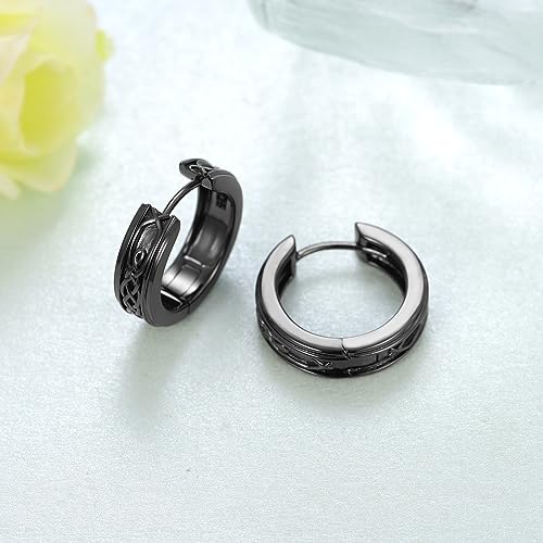 Viking Rune Celtic Wolf Ankh Roman Numeral Sobriety Black Cross Sterling Silver Vintage Hoop Earrings for Men Women3
