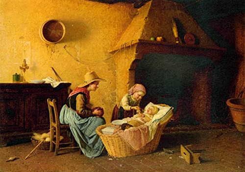 Cuadro sobre lienzo Gaetano Chierici Alimentando al bebé decorativo 60x90cm