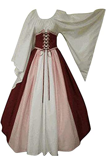 Aibaowedding Mujer Renacimiento, disfraz medieval, vestido de manga trompeta, gótico, retro, (rojo vino, L) Cover