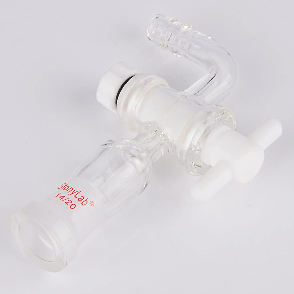 stonylab Adaptateur de Contrôle de Débit de Vide, Adaptateur en Verrerie avec Robinet D'arrêt en PTFE et Raccord de Tuyau Coudé, Adaptateur de Joint Extérieur Standard 14/20 pour Laboratoire Chimie