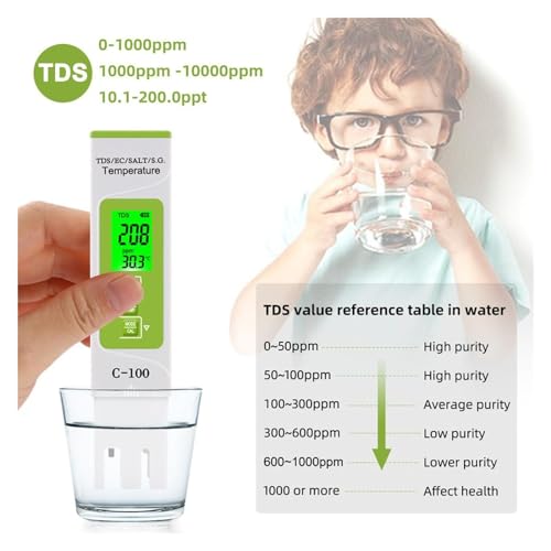 Testeur de qualité l'eau 5 en 1 multi-paramètres salinité et SG