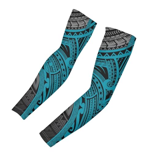 Nxidvxne Polynesian Style Prints Sun Sleeves For Men Uv Protection Golf Volleyball Arm Sleeves 3D Print Plumeria Patterns Sleeve Blue-green Sleeves
