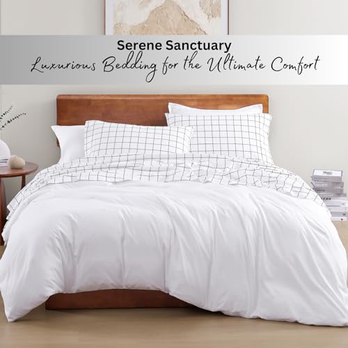 Image of LANE LINEN 100% Organic Cotton King Size Sheets Set, Soft Breathable Sheets Percale Weave, All Season Machine Washable Hotel-Quality Mercerized Fully Elasticized Printed King Sheet Set - Windowpane