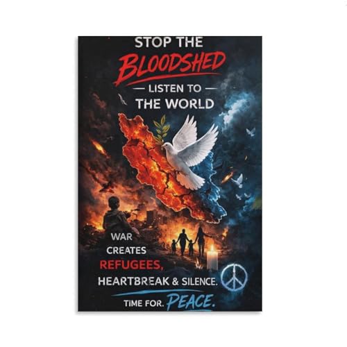 KERAXL Stop The Bloodshed Peace Poster, Humanitarian Wall Art, Refugee Awareness Print, Anti-War Protest Decor for Human Rights Office Unframe-style-7 12x18inch(30x45cm)