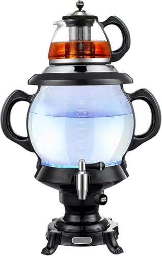 Electric Digital Samovar Russian Persian Turkish Tea Maker Water Kettle Glass Teapot 4.5+1=5.5 Liter 110V 1100w Auto Shut Off Keep Warm Black