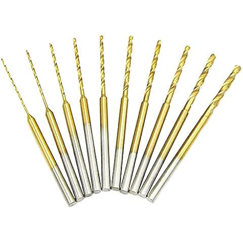 YUENTOEN 10Pcs Mini Twist Drill Bit Set - Micro Engraving Drill Bits, HSS 2.35mm Shank Titanium Coated 0.6mm to 2.2mm Tiny Drill Bit Hole Drilling Tool for DIY Resin, Jewelry, Amber, Beads and Beeswax Cover