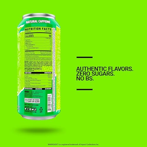 GHOST Energy Drink - 12-Pack, Warheads Sour Green Apple, 16oz - Energy & Focus & No Artificial Colors - 200mg of Natural Caffeine, L-Carnitine & Taurine - Gluten-Free & Vegan