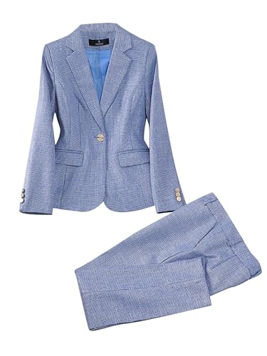Women's Plaid Slim Elegant Blazer Jacket Pants Two Piece Set Suit Interview Work Office Business Outfits