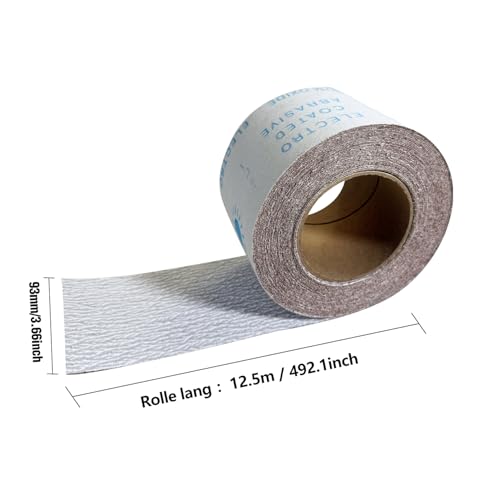 GZKTY Schleifpapier Rolle Körnung 240, Weiß Beschichtetes Aluminiumoxid, Trocken Schleifleinen 93mm x 12.5m für Farbe Holz Metall Handschleifen
