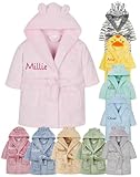 Gembroidery Personalised Baby Bathrobe Hooded Fleece Dressing Gown Super Soft Gifts Bath Robe For Boys Girls Cute Teddy Ears (0-6 Pink)