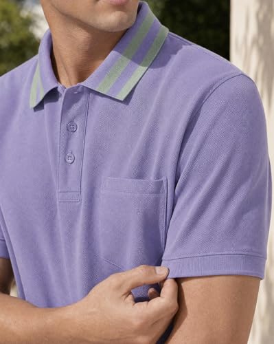 Image of Nobero Striped Collar Regular Fit Polo T Shirt for Men | Polo t-Shirts for Men | Regular Fit | Striped Collar | Premium Fabric | Casual & Smart Casual