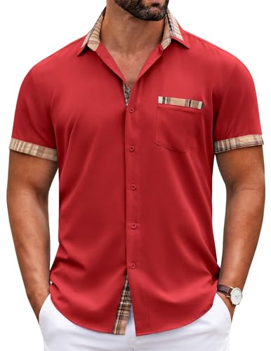 Chemise décontractée manches courtes homme rouge sans plis 3XL