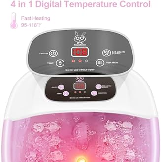 Foot Spa Bath Massager with Heat Bubbles and Vibration Massage and Jets, 16 OZ Calming Lavender Foot Soak Epsom Salt, Foot Soaker with Red Light, 22 Massage Rollers, Adjustable Temp - Pink