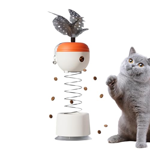 Juguete alimentador para gatos, juguete interactivo seguro de plumas para gatos con campana, ventosa estable, bola de rompecabezas de alimentación lenta para mascotas, juguetes de estimulación mental