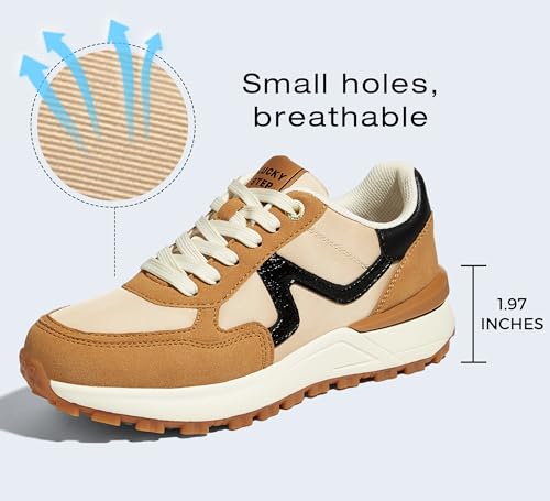 Image of LUCKY STEP Women's Retro Fashion Casual Sneakers | Platform Classic Trendy Trainning Anti-Slip Tennis Travel Walking Shoes