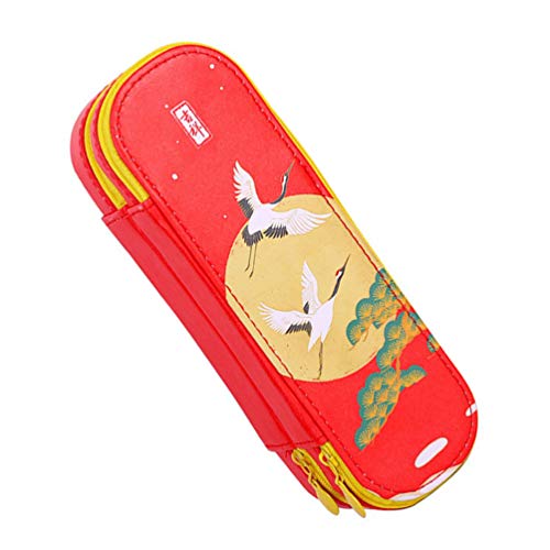 Toyvian Estojo de Couro Estojo para Canetas Vintage Com Zíper E Porta-Lápis para Estojo de Papelaria