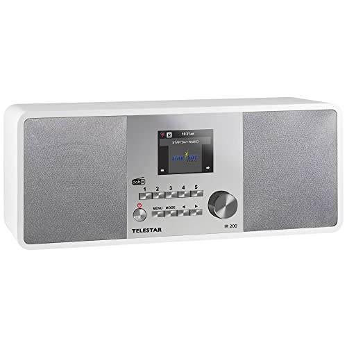 Telestar IR 200 Internet/DAB+ Digitalradio (Stereo Sound, UKW, WLAN, LAN, Aux-In, Line-Out, Kopfhörer Ausgang inkl. Netzteil), Farbe:weiß-Silber
