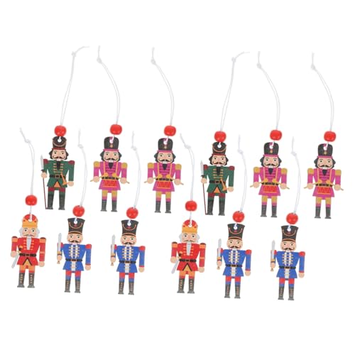BIUDECO 12 Piezas Colgantes de Madera Cascanueces Clásico Decorativo Ornamento Navideño Soldado Cartoon para Hogar Oficina Fiestas