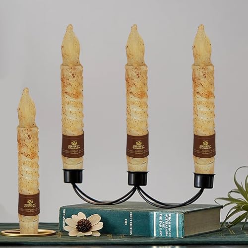 Image of LED Flameless Spiral Taper Candles with Remote, 6.5 Inches Khaki Candlesticks, Flickering Taper Candles, Battery Operated Flame Rustic Primitive Lights Decor, Vintage Candle Pack of 4