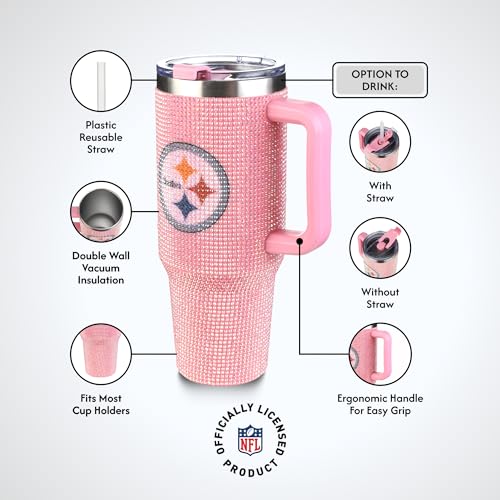 Image of The Memory Company Officially Licensed 40oz Pink Bling Game Day Tumbler, Pittsburgh Steelers