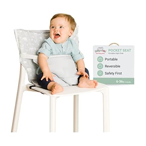 BabyToLove Pocket Seat | Portable High Chair | Lightweight On The Go and Easy to Carry | Travel Must Have | Green Tropic Cover