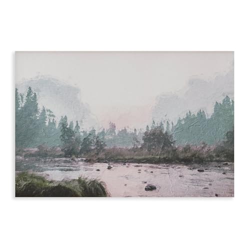 FUPMTKLT Vintage River Forest Landscape Nature Moody Scenery Canvas Poster Bedroom Decor Landscape Decor Gift 12x18inch(30x45cm)