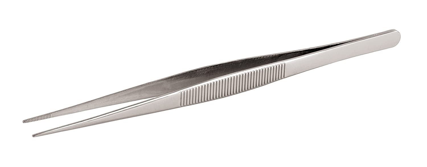 World Cuisine 42904-01 Stainless Steel Straight Culinary Tweezers, Gray